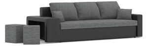 BAHAMA kanapéágy 2 db puffal, PRO szövet, bal oldali puff tároló, szín - hamuszürke / fekete