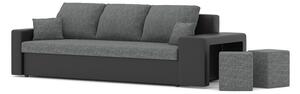 BAHAMA kanapéágy 2 db puffal, PRO szövet, jobb oldali puff tároló, szín - hamuszürke / fekete