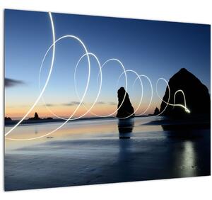 Kép - tengerpart naplementekor (üvegen) (70x50 cm)