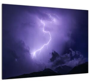 Kép - lila égbolt és villám (üvegen) (70x50 cm)