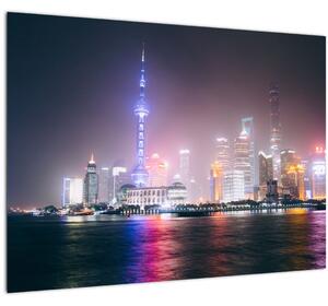 Éjszakai Shanghai képe (üvegen) (70x50 cm)