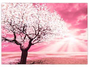 Rózsaszín fa képe (üvegen) (70x50 cm)