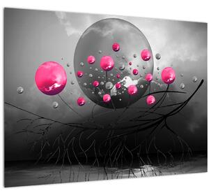 Rózsaszín absztrakt gömbök képe (üvegen) (70x50 cm)