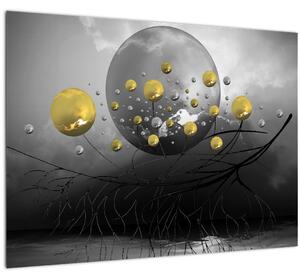 Arany absztrakt gömbök képe (üvegen) (70x50 cm)