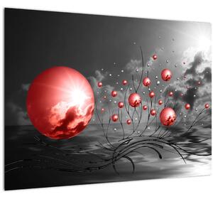 Piros gömbök képe (üvegen) (70x50 cm)