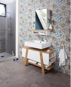 Fehér függő fürdőszoba szekrény tükörrel, tölgyfa dekorral 90x91 cm Novolino - Germania