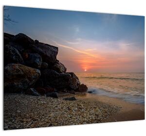 A tengerparton található naplemente képe (üvegen) (70x50 cm)