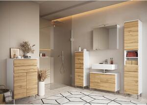 Fehér alacsony fürdőszoba szekrény tölgyfa dekorral 60x97 cm Torrance - Germania
