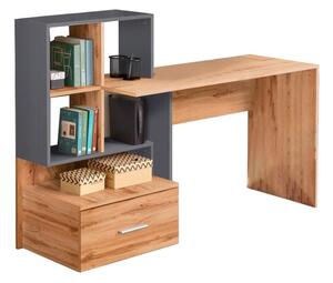 Grande modern íróasztal polccal, fiókkal (antracit-wotan tölgy)