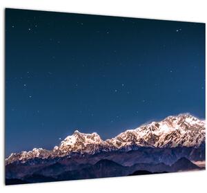 A hegyek és az éjszakai égbolt képe (üvegen) (70x50 cm)