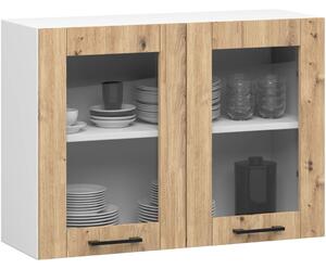 AKORD Oliwia Üveges Felsőszekrény Fehér Artisan Tölgy 80cm
