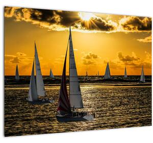 Jacht a naplementében képe (üvegen) (70x50 cm)