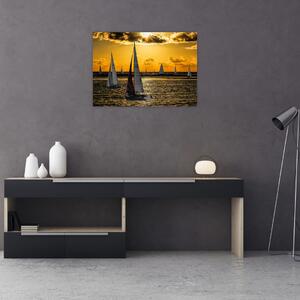 Jacht a naplementében képe (üvegen) (70x50 cm)