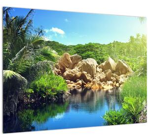 A tó képe a Seychelle-szigetek dzsungelében (üvegen) (70x50 cm)