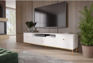 TV asztal RTV Mell 180 cm - arany lábak Fehér