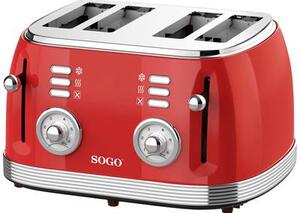SOGO Human Technology 4 szeletes kenyérpirító Visszajelző lámpa, Pirító funkció Piros (fémes) (TOS-SS-5465)