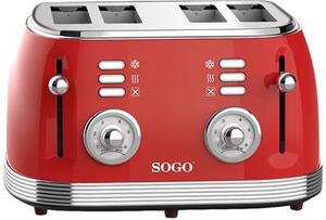 SOGO Human Technology 4 szeletes kenyérpirító Visszajelző lámpa, Pirító funkció Piros (fémes) (TOS-SS-5465)