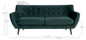 Monte 3 személyes kanapé zöld bársony