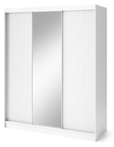 BIANCCO III tolóajtós ruhásszekrény tükörrel, 180x220x60, fehér/fehér matt