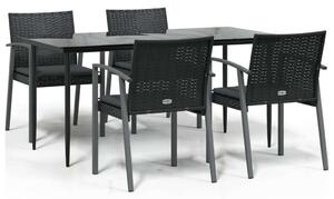 VidaXL 5-részes polyrattan és acél kerti étkezőgarnitúra párnával