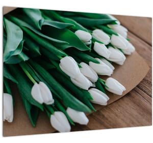 Egy csokor fehér tulipán képe (üvegen) (70x50 cm)