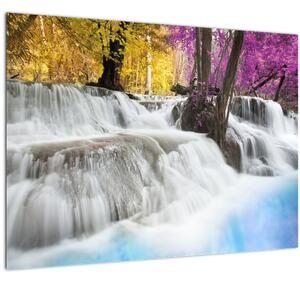 Egy kép Erawan vízeséséről az erdőben (üvegen) (70x50 cm)