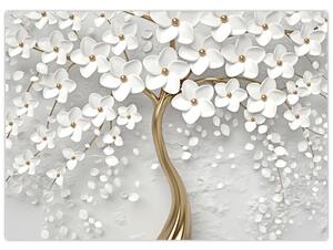 Fehér fa virágokkal képe (üvegen) (70x50 cm)