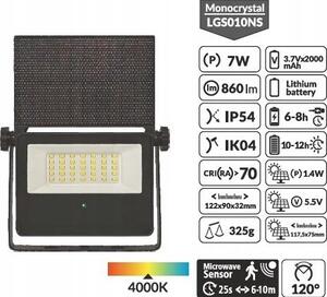 Naświetlacz BestService Naświetlacz Lumax solar reg 7W 860lm 3.7Cx2000mAh 740 IP54 sensor 5.5V LGS010NS