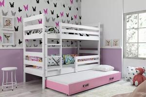 Gyerek emeletes ágy ERYK kihúzható ággyal 80x160 cm - fehér Rözsaszín