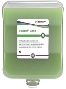 SCJP Solopol Lime Medium-Heavy Duty ipari kézmosó közepesen makacs olajos, zsíros szennyeződésekre, kukoricacsutka őrleménnyel, erős tisztítóhatás: 4/5, Heavy Duty adagolóhoz, 4L patron