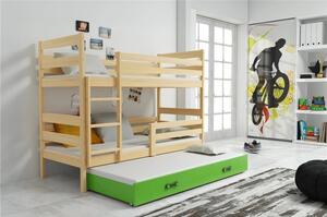 Gyerek emeletes ágy ERYK kihúzható ággyal 90x200 cm - fenyő Zöld