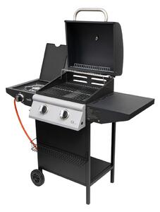 Home GRG02 gázgrill, 2 főégővel, 1 oldalégővel, 3,2 kW égőnkénti teljesítmény, 440x400 mm sütőfelület, nyomásszabályozó készlettel