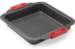 LÉKUÉ LK887260 Non-Stick négyzetes tortaforma acél szilikon piros fogantyúkkal