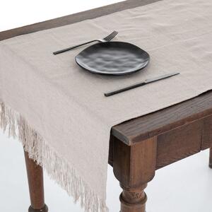 Tom Linen asztali futó rojtos szegéllyel – Warsa Oatmeal, 65x140 cm