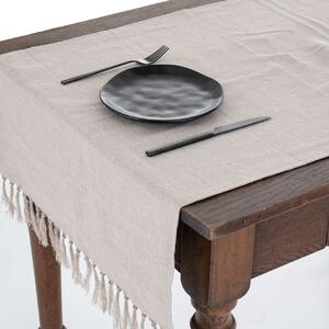 Tom Linen asztali futó rojtos szegéllyel – Warsa Oatmeal II, 65x140 cm