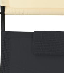 VidaXL fekete-krémszínű kétszemélyes textilén napozóágy napellenzővel