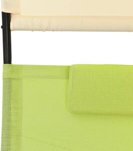 VidaXL zöld és krémszínű kétszemélyes textilén napozóágy napellenzővel