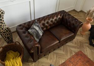 CAMBRIDGE Chesterfield 2 üléses kanapé, valódi bőr, 158x82x76 barna