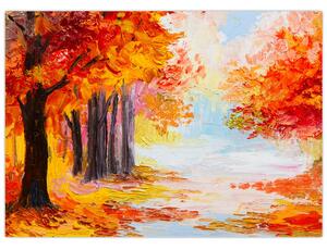 Kép - olajfestmény, színes ősz (üvegen) (70x50 cm)