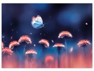 Pitypang képe kék pillangóval (üvegen) (70x50 cm)