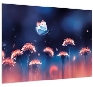 Pitypang képe kék pillangóval (üvegen) (70x50 cm)