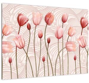 Kép - rózsaszín tulipán (üvegen) (70x50 cm)