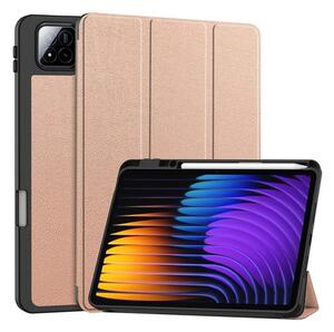 Gigapack Tok álló, bőr hatású (aktív FLIP, oldalra nyíló, TRIFOLD, asztali tartó, ceruza tartó) ROZÉARANY Xiaomi Pad 7 Pro / Pad 7 " csomagolás" (GP-168363)