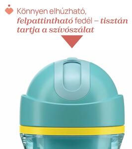 Chicco Sport Cup hőtartós duplafalú, csöpögésmentes szilikon szívószálas kulacs, cseppmentes ráppatintós záródással.14m+266 ml kékeszöld