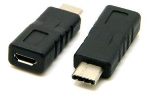 Töltő csatlakozó adapter microUSB aljzat (Type-C csatlakozó) FEKETE