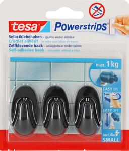 Tesa Black Hooks S Powerstrips öntapadó kampó Kis ovális Fekete