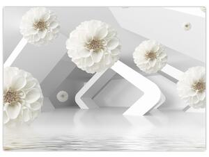 Absztrakt kép fehér virágokkal (70x50 cm)
