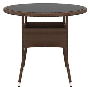 VidaXL barna polyrattan és edzett üveg kerti asztal Ø 80 x 75 cm