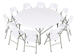 Catering kerek összecsukható asztal - átmérő 183cm + TARTÓS SZÉKEK 10 db