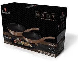 BerlingerHaus BH/1669 Metallic Line Rose Gold Edition Serpenyő-Grill Sütőlap Szett - Kovácsolt Alumínium, Rose Gold